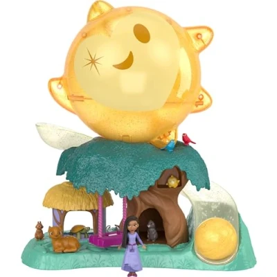 Image of Mattel Disney Wish Magical Star Playset with Asha Miniature Toy Figure &amp; 7 Orbs Containing 6 Animal Friends