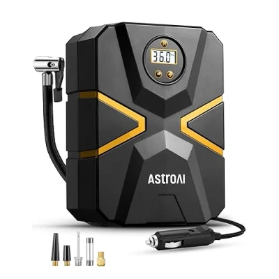 Image of AstroAI Tyre Inflator Air Compressor 12V DC, Digital Car Pump 150 PSI, Preset Pressure &amp; Auto Shutoff, Electric for Tyres, Bicycles, Other Inflatables (Yellow)