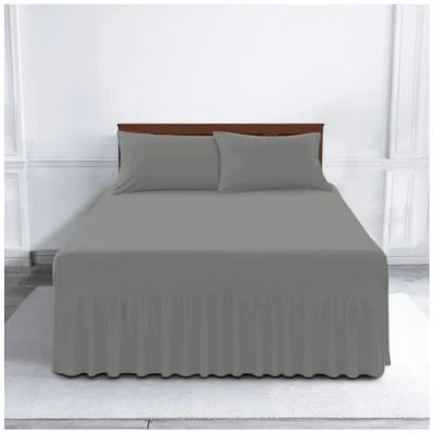Image of GC GAVENO CAVAILIA Percale Valance Sheets King Size Polycotton Bed Sheet Frill Bedding Plain Dyed Non Iron Charcoal