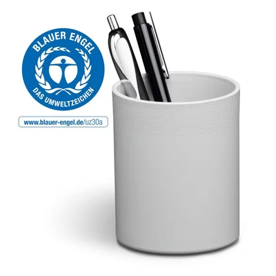 Image of Durable Eco Friendly Pen Pot Recycled Plastic &amp; Blue Angel Certified Office Classroom Organiser Pencil Holders Grey Pack of 6