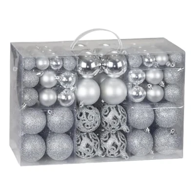 Image of 100 Pack Plastic Christmas Baubles Xmas Tree Ball Hanging Ornaments Decorations (Silver)