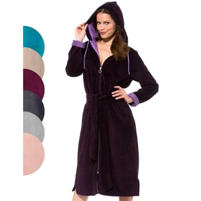Image of Morgenstern Women&#039;s Bathrobe Front Zipper Luxury XL Burgundy