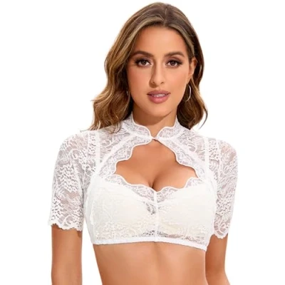 Image of Adisno Dirndl Blouse,Oktoberfest Blouse Women,Sexy Lace,White,18