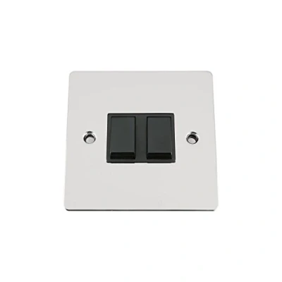 Image of Light Switch 2 Gang Polished Chrome Flat Black Insert Plastic 10 Amp Double Way