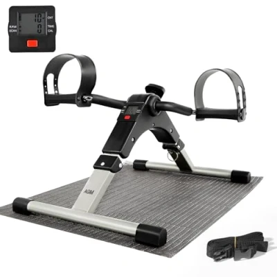 Image of AGM Pedal Exerciser Leg Machine, Foldable Mini Exercise Bike Sit Down Fitness with LCD Display for Home Office Workout