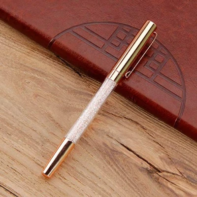 Image of Quality ballpoint pen with crystals, bling crystal diamond slim metal pen, black ink
