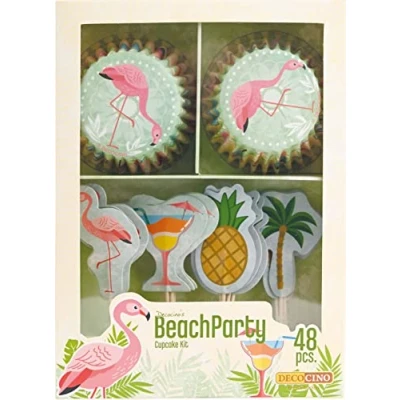 Image of DECOCINO BeachParty Muffin Set 48 Pieces 24 Cupcake Cases with Diameter 5 cm &amp; Paper Toppers, Ideal Decoration for Children&#039;s Birthdays Theme Parties