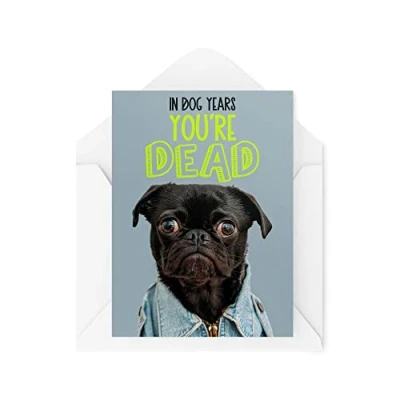 Image of Funny Novelty Greeting Cards In Dog Years You&#039;re Dead Birthday Pug Old Parent Grandparent Banter Best Friend Joke CBH1256