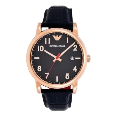 Image of Emporio Armani Watch for Men, Two Hand Date Movement, 43 mm Rose Gold Stainless Steel Case with a Leather Strap, AR11135