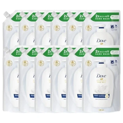 Image of Dove Moisturising Eco Refill for Liquid Hand Wash Effective Antibac Cleansing 24H Nourishment and Instantly Soft Skin 500ml, 12 Pack