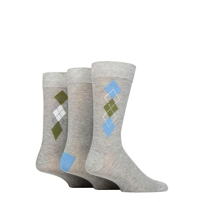 Image of Mens 3 Pair Glenmuir Patterned Bamboo Socks Argyle Light Grey 7 11