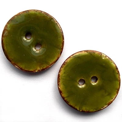 Image of Coconut Shell Round 2 Hole Buttons with Colour Enamel Pack of (Green, 30mm)