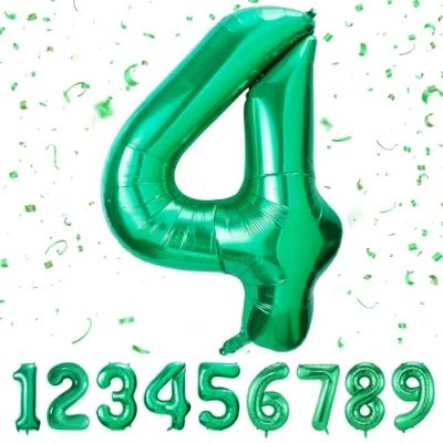 Image of Number 4 Balloons 4,Green Balloon 40 Inch Giant Helium Foil for Boys Girls Party Decor Birthday Anniversary Graduation Decorations Supplies