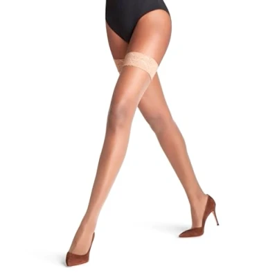 Image of FALKE Women&#039;s Shelina 12 DEN W Stu Ultra Sheer Plain 1 Pair Stay Ups, Brown Espresso 5188, S