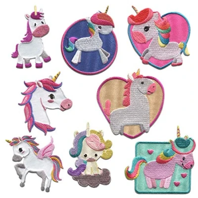 Image of Unicorn Set 8 Pieces Iron On Patches Adhesive Emblem Stickers Appliques