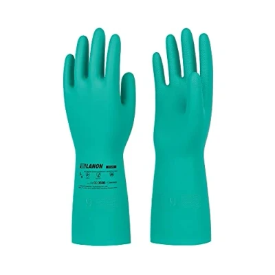 Image of LANON 3 Pairs Nitrile Chemical Resistant Gloves, Reusable Heavy Duty Work Acid, Alkali and Oil Protection, EN 374, Non Slip, Large