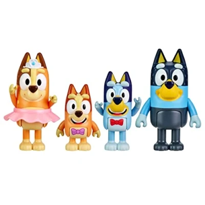 Image of Bluey 17340 The Show 4 Pack, Bingo, Chilli Mum, And Bandit Dad, Collectable Articulated Action Figures, Multicolor