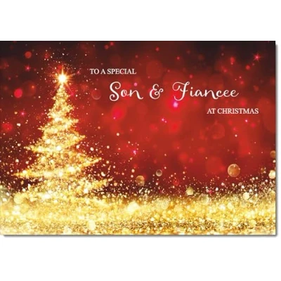 Image of doodlecards Son and Fiancee Christmas Card Gold Abstract ChristmasTree Large A4 Size for &amp; with Plain Envelope