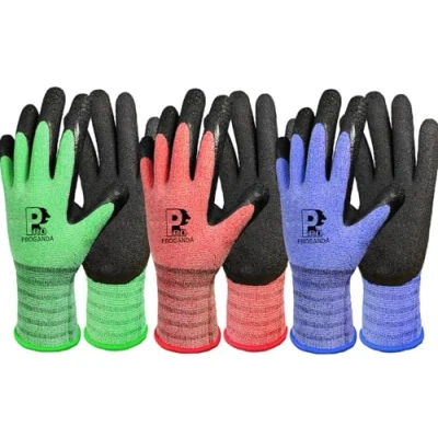 Image of PROGANDA 3 Pairs Gardening Gloves for Men Women, Superior Grip Latex Coating Work Colourful Comfortable Breathable Lightweight, Garden Construction Car Outdoor