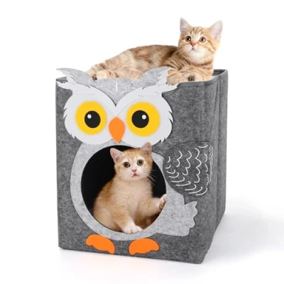 Image of Dripex Cat Bed for Indoor Cats Large Cave Hideaway Foldable Enclosed Pet House 2 Cats, 30 x 35 35cm, Grey