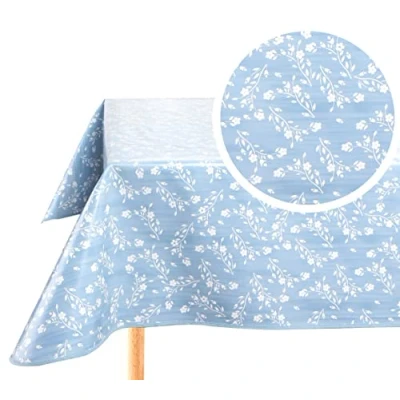Image of Home Direct Rectangular Oilcloth PVC Wipe Clean Tablecloth Table Cover 140cm x 240cm 55x94 Blue Grey
