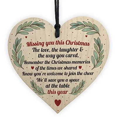 Image of RED OCEAN Mum Dad Nan Memorial Gift Wooden Heart Christmas Sign In Memory Grave Plaque Decoration