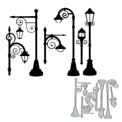 Image of 6pcs Street Lamp Metal Die Cuts,Merry Christmas Cutting Dies Cut Stencils DIY Scrapbooking Decorative Embossing Paper Card Making