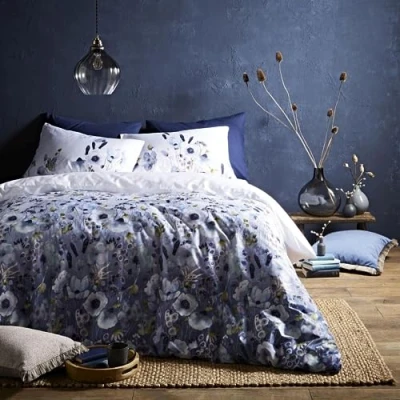 Image of Ashley Wilde Voyage Maison Hibbertia Duvet Cover Set Crocus Blue 100% Cotton Sateen (King 230cm x 220cm)