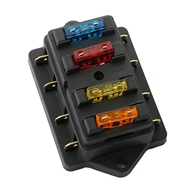 Image of QitinDasen Premium 4 Way Car Blade Fuse Box, Universal Standard Holder with Damp Proof Cover and 10Pcs Free Fuse, for Boat Marine Trike (12V / 24V)