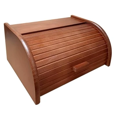 Image of Wooden Bread Bin with Sliding Lid, Dense Wood, Dark Brown, Small