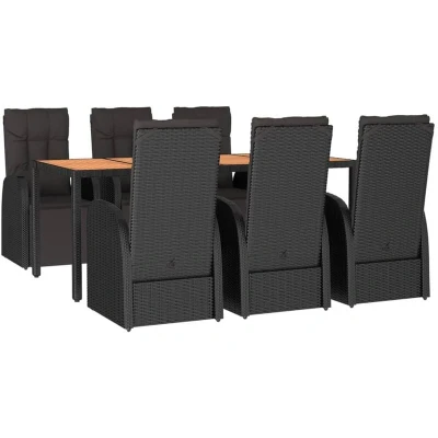 Image of Vidaxl 7 Piece Garden Dining Set Black Poly Rattan&amp;Solid Wood Acacia