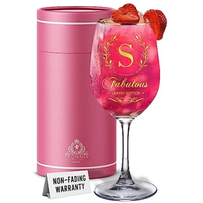 Image of CROWNLY CRYSTAL® Red Wine Glasses Personalised Gifts for Women Birthday Mum Mothers Day Her Ladies Friends Sister Drinking Gift (S)