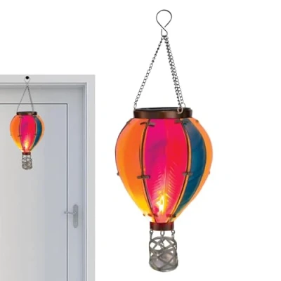Image of Hanging Hot Air Balloon Solar Lantern Lamp Cool Flame Outdoor Led Effect Garden Ornaments Flickering Lights