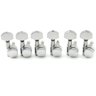 Image of Musiclily Pro 6 in line 15:1 Ratio 2 Pin Full Sealed Locking Machine Heads Tuners Tuning Pegs Keys with Hex Button for SQ Strat Tele Style Electric Guitar, Chrome