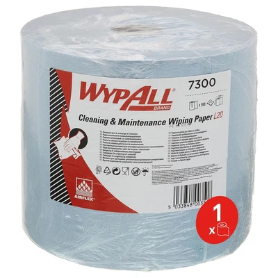 Image of Wypall L30 7300 2 Ply Wipes Blue Roll 500 Sheet 300 x 240mm