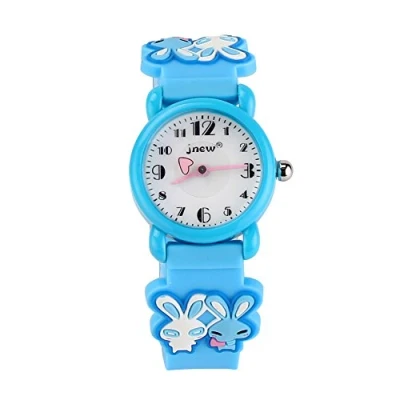 Image of ele ELEOPTION Children&#039;s Watch Waterproof 3D Cute Cartoon Design Round Dial Silicone Rubber Jelly Color Band Quartz Wristwatch for Little Xmas Girls Boy Kids Children (Rabbits, Blue)
