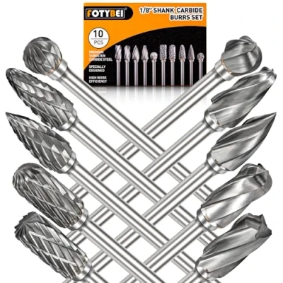 Image of Carbide Rotary Burr Set Compatible with Dremel Tool Accessories, 10 Pcs Die Grinder Bits 1/8&quot; Shank, Carving Tools for Wood Metal Grinding Polishing Engraving