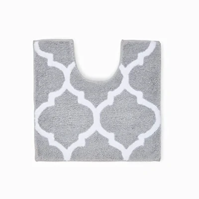 Image of Penguin Home Microfiber Tufted Reversible U Shaped Contour Toilet Rug, Super Soft and Absorbent With Designs, Moroccan Stripes, Toilets Sinks, 1775 GSM Size 51x51 cm, Silver &amp; White