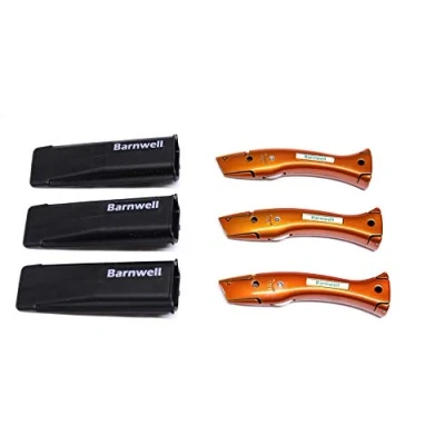 Image of Barnwell Pack of 3 Candy Orange Dolphin Delphin Carpet Fitters Work Trimming Fixed Knives Knife and Holster NO Blades