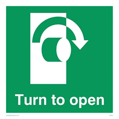 Image of Viking Signs SA403 S15 1M Right Down Arrow &quot;Turn To Open&quot; Sign, 1 mm Semi Rigid Plastic, 150 H x W
