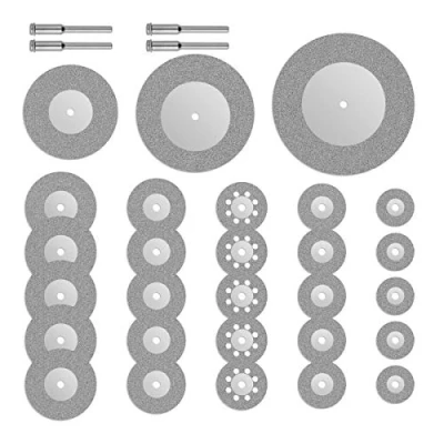 Image of Gunpla 32 Pieces Diamond Discs Mini Wheel Circular Saw Blade 16/20/22/25/30/40/50/60mm Grinding Rotary Tools For Gemstones Glass Stone + 4pcs 1/8 inch Mandrels Shaft