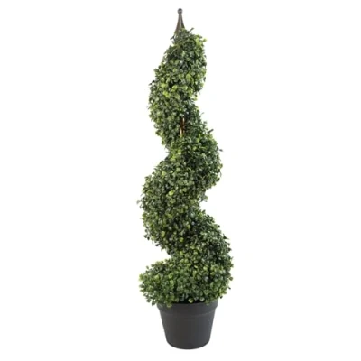 Image of 90cm (3ft) Tall Artificial Boxwood Tower Tree Topiary Spiral Metal Top