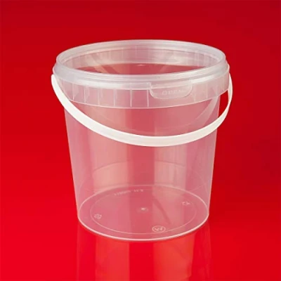 Image of Trendfinding Bucket, 24 x 1 Litre Transparent Plastic Food Safe, Round with Lid, Stackable, Reusable, Item Shape: Round, Diameter: 13.3 cm, Material: Polypropylene (PP)
