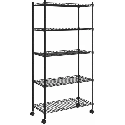 Image of vidaXL 5 Tier Storage Shelf with Wheels 75x35x155 cm Black 250 kg