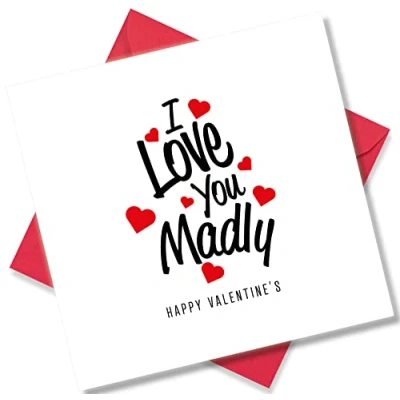 Image of Punkcards Valentines Card ‘I Love You Madly’ Husband Romantic Cards Wife for Him Her