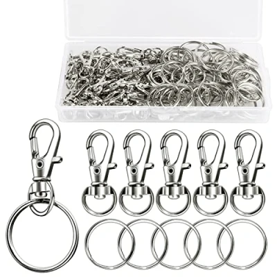 Image of 100Pcs Swivel Lobster Clasps &amp; Key Ring Hoops with Plastic Box,50Pcs Metal Clips and 50Pcs Keyring Chain Hooks Split Rings for Jewellery Making Hanging Crafts,Silver,SPYX18