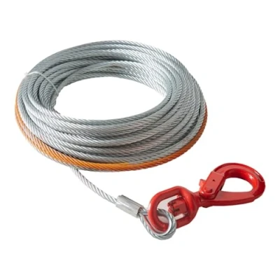 Image of VEVOR Galvanized Steel Winch Cable, 3/8 Inch x 50 Feet 15,200 lbs Breaking Strength, Wire Rope with Swivel Hook, Towing Cable Heavy Duty, Universal Fit for SUV, Large Off Road Vehicle, Truck