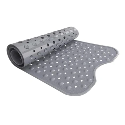 Image of VELVETIO Bathtub Mat Non Slip 100x40cm Extra Long Shower Mats Anti Mould, Bath with Suction Cups and Drain Holes, Machine Washable, Grey