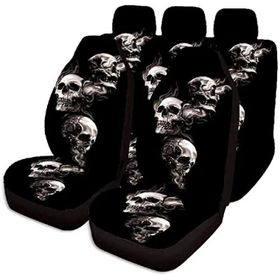 Image of FISOHK Car Seat Covers Full Set, Halloween Skull Universal Breathable Auto Interior Accessories Front and Back Cover Protector for Truck Suv Van Automoive Most Cars, 7pcs