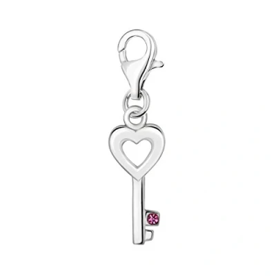 Image of Quiges 925 Sterling Silver Pink Cubic Zirconia Heart Key Lobster Clasp Charm Clip on Pendant